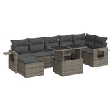8 Piece Garden Sofa Set with Cushions Grey Poly Rattan - Front View