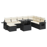 9 Piece Garden Sofa Set with Cushions Black Poly Rattan