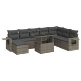 9 Piece Garden Sofa Set with Cushions Grey Poly Rattan - Front View
