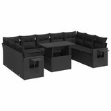 10 Piece Garden Sofa Set with Cushions Black Poly Rattan - Front View