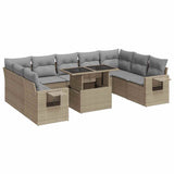 10 Piece Garden Sofa Set with Cushions Beige Poly Rattan - Front View