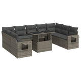 10 Piece Garden Sofa Set with Cushions Grey Poly Rattan - Front View