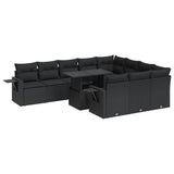 11 Piece Garden Sofa Set with Cushions Black Poly Rattan - Front View