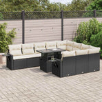 11 Piece Garden Sofa Set with Cushions Black Poly Rattan