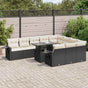 11 Piece Garden Sofa Set with Cushions Black Poly Rattan