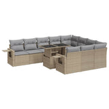 11 Piece Garden Sofa Set with Cushions Beige Poly Rattan - Front View