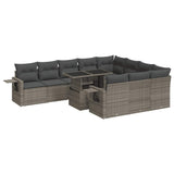 11 Piece Garden Sofa Set with Cushions Grey Poly Rattan - Front View