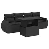 5 Piece Garden Sofa Set with Cushions Black Poly Rattan - Front View
