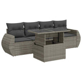 5 Piece Garden Sofa Set with Cushions Grey Poly Rattan - Front View