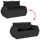 6 Piece Garden Sofa Set with Cushions Black Poly Rattan - Close-Up Angle