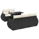 6 Piece Garden Sofa Set with Cushions Black Poly Rattan - Front View