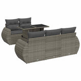 6 Piece Garden Sofa Set with Cushions Grey Poly Rattan - Front View