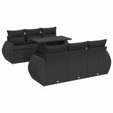 7 Piece Garden Sofa Set with Cushions Black Poly Rattan - Front View
