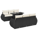 7 Piece Garden Sofa Set with Cushions Black Poly Rattan - Front View