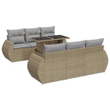 7 Piece Garden Sofa Set with Cushions Beige Poly Rattan - Front View