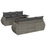 7 Piece Garden Sofa Set with Cushions Grey Poly Rattan - Front View