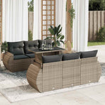 7 Piece Garden Sofa Set with Cushions Grey Poly Rattan
