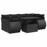 7 Piece Garden Sofa Set with Cushions Black Poly Rattan - Front View