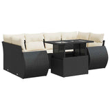 7 Piece Garden Sofa Set with Cushions Black Poly Rattan - Front View