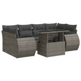7 Piece Garden Sofa Set with Cushions Grey Poly Rattan - Front View