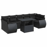 8 Piece Garden Sofa Set with Cushions Black Poly Rattan - Front View