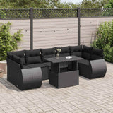 8 Piece Garden Sofa Set with Cushions Black Poly Rattan