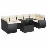 8 Piece Garden Sofa Set with Cushions Black Poly Rattan - Front View