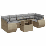 8 Piece Garden Sofa Set with Cushions Beige Poly Rattan - Front View