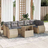8 Piece Garden Sofa Set with Cushions Beige Poly Rattan