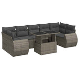8 Piece Garden Sofa Set with Cushions Grey Poly Rattan - Front View
