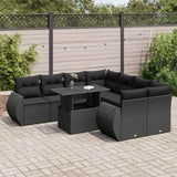 9 Piece Garden Sofa Set with Cushions Black Poly Rattan