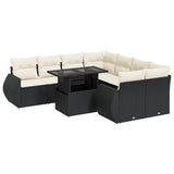 9 Piece Garden Sofa Set with Cushions Black Poly Rattan - Front View