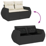 9 Piece Garden Sofa Set with Cushions Black Poly Rattan - Low Angle