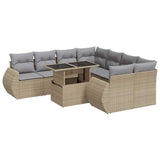 9 Piece Garden Sofa Set with Cushions Beige Poly Rattan - Front View