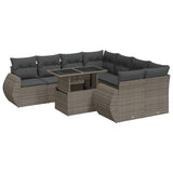 9 Piece Garden Sofa Set with Cushions Grey Poly Rattan - Front View