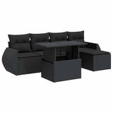 6 Piece Garden Sofa Set with Cushions Black Poly Rattan - Front View