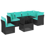 6 Piece Garden Sofa Set with Cushions Black Poly Rattan - Front View