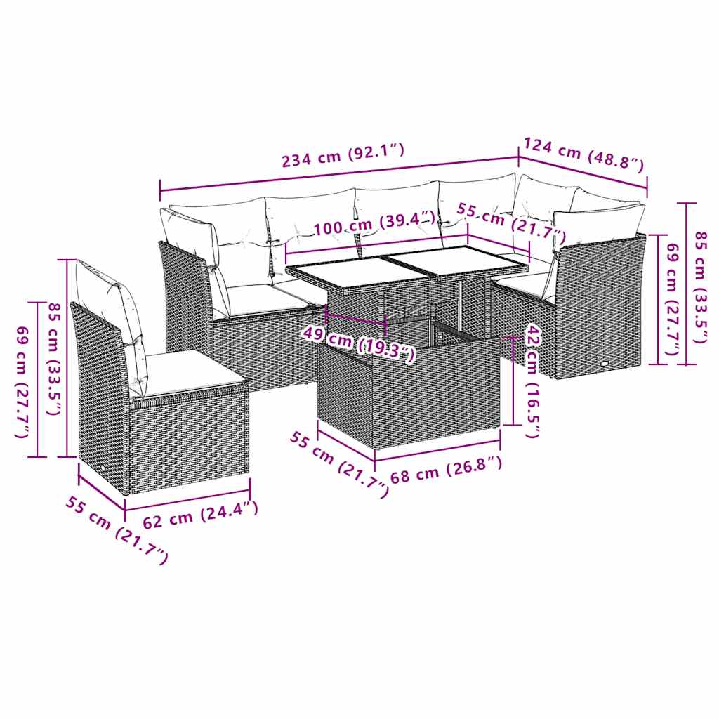 6 Piece Garden Sofa Set with Cushions Black Poly Rattan