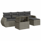 6 Piece Garden Sofa Set with Cushions Grey Poly Rattan - Front View