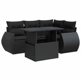 5 Piece Garden Sofa Set with Cushions Black Poly Rattan