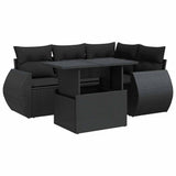 5 Piece Garden Sofa Set with Cushions Black Poly Rattan - Front View