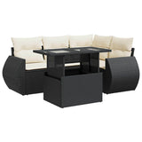 5 Piece Garden Sofa Set with Cushions Black Poly Rattan - Front View