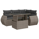 5 Piece Garden Sofa Set with Cushions Grey Poly Rattan - Front View
