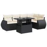 6 Piece Garden Sofa Set with Cushions Black Poly Rattan - Front View