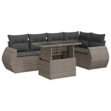 6 Piece Garden Sofa Set with Cushions Grey Poly Rattan - Front View