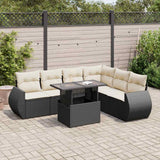 7 Piece Garden Sofa Set with Cushions Black Poly Rattan