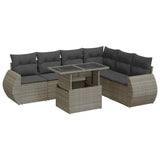 7 Piece Garden Sofa Set with Cushions Grey Poly Rattan - Front View