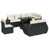 9 Piece Garden Sofa Set with Cushions Black Poly Rattan - Front View