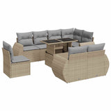 9 Piece Garden Sofa Set with Cushions Beige Poly Rattan - Front View