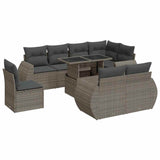 9 Piece Garden Sofa Set with Cushions Grey Poly Rattan - Front View